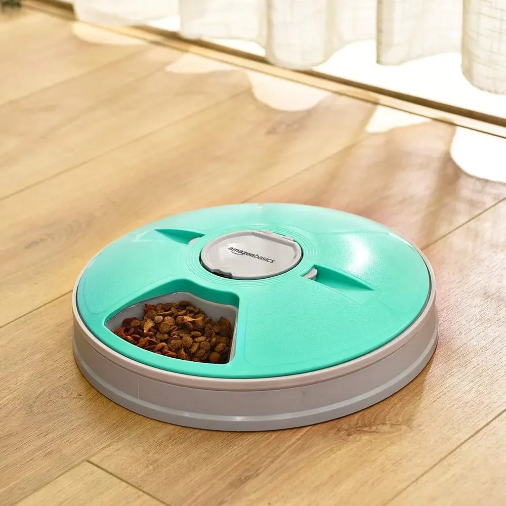 Amazon Basics Automatic Electronic Timed Pet Feeder - 6 Portions, Teal